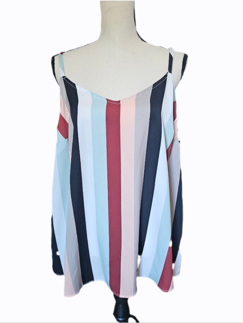 Torrid Striped Cold-Shoulder Spaghetti Strap Top in Multi-Color